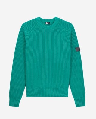 The Kooples HOMME GREEN pull vert en maille côtelée