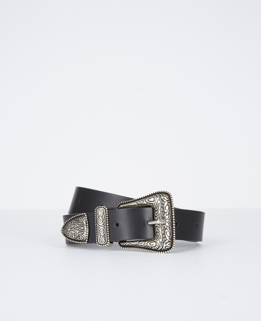 The Kooples MIXED BLACK wide black leather belt