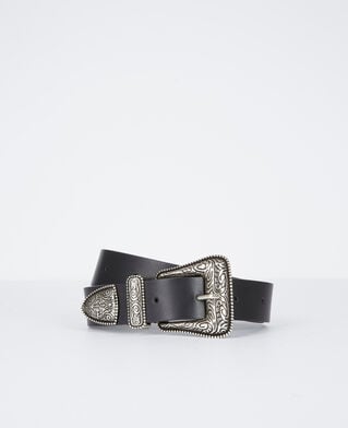 The Kooples MIXED BLACK wide black leather belt