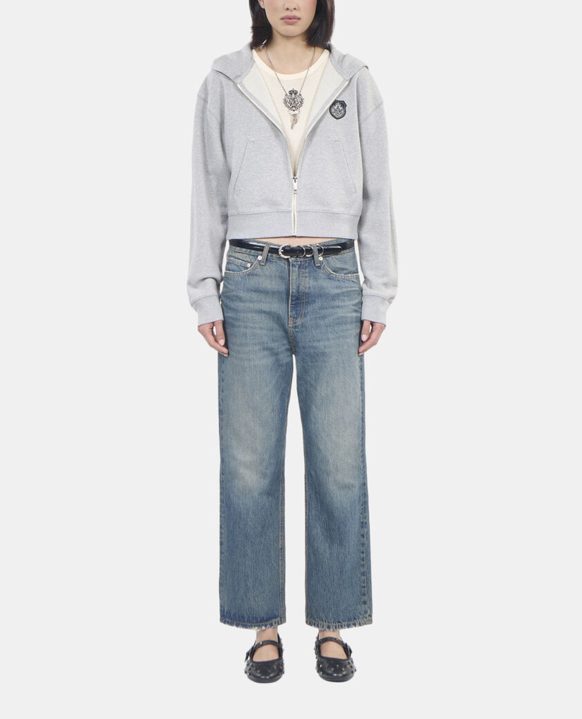 The Kooples MUJER LIGHT GREY MELANGE sudadera blazon capucha gris