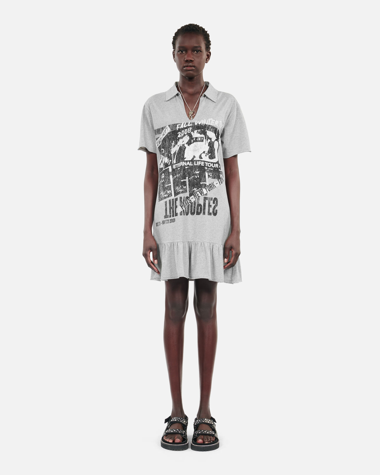 The Kooples WOMEN STONE GREY grey eternal life tour serigraphy t-shirt dress
