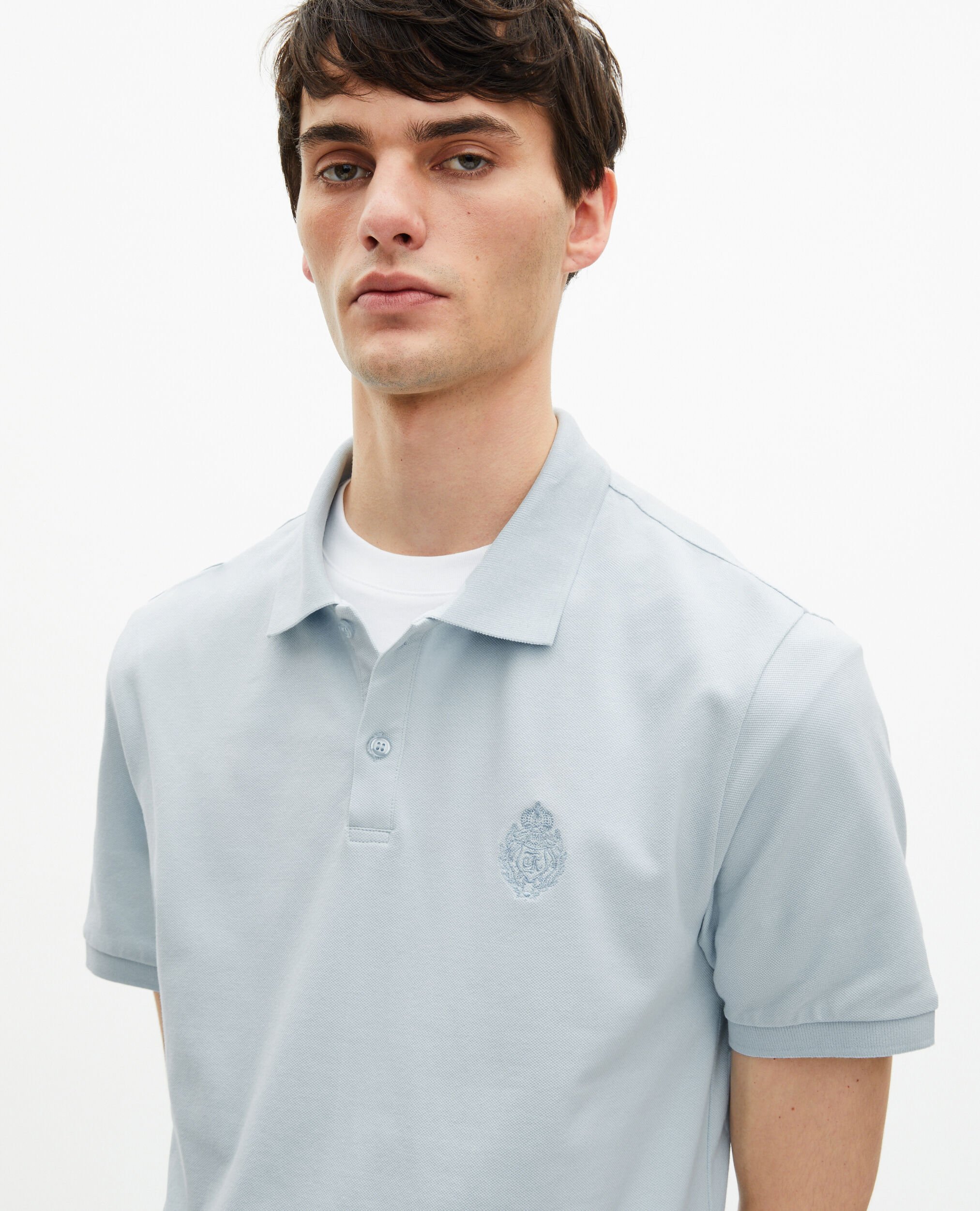 Piqué polo shirt with classic light blue collar, BABY BLUE, hi-res image number null