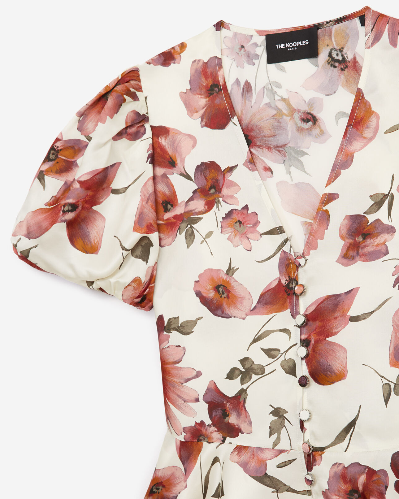 The Kooples WOMEN ECRU printed ecru top with floral motif and peplum