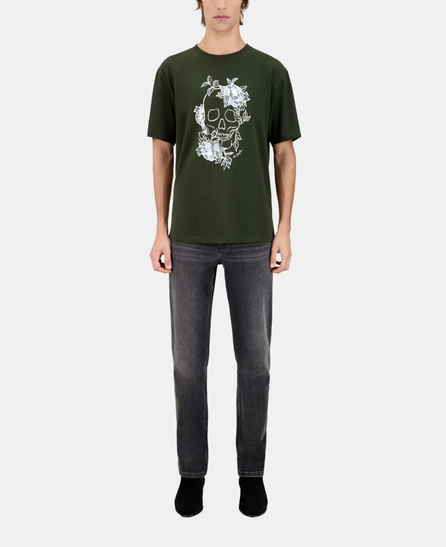 The Kooples HERREN DARK GREEN khakifarbenes herren-t-shirt mit siebdruck