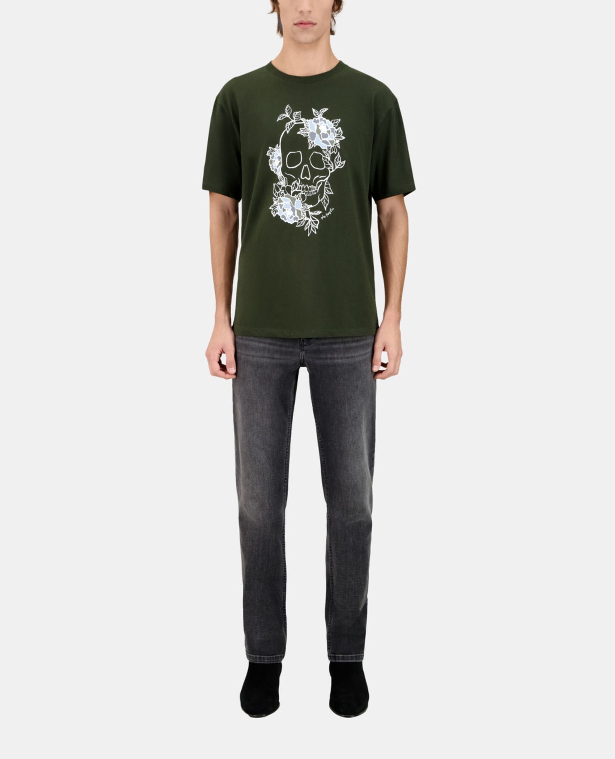 Khakifarbenes Herren-T-Shirt mit Siebdruck, DARK GREEN, hi-res image number null