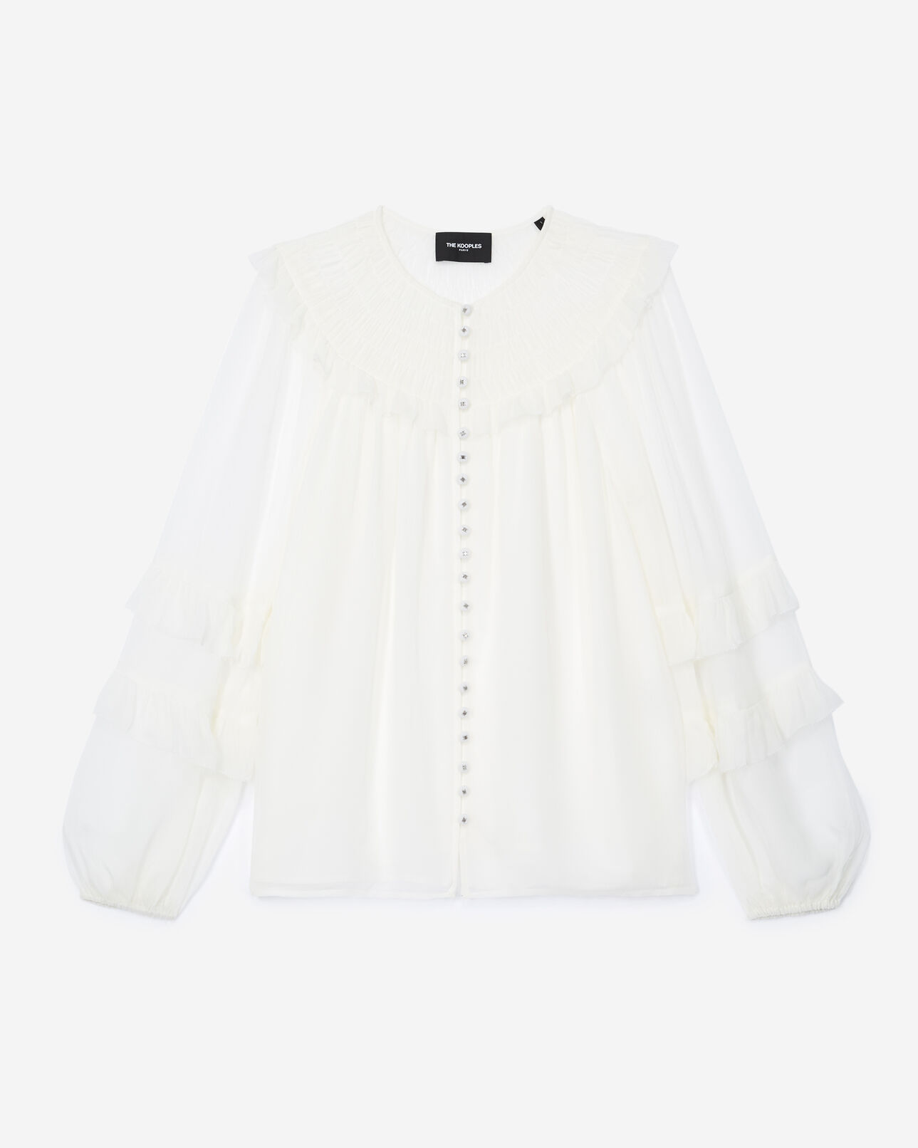 The Kooples WOMEN ECRU flowing ecru shirt with smocked neck
