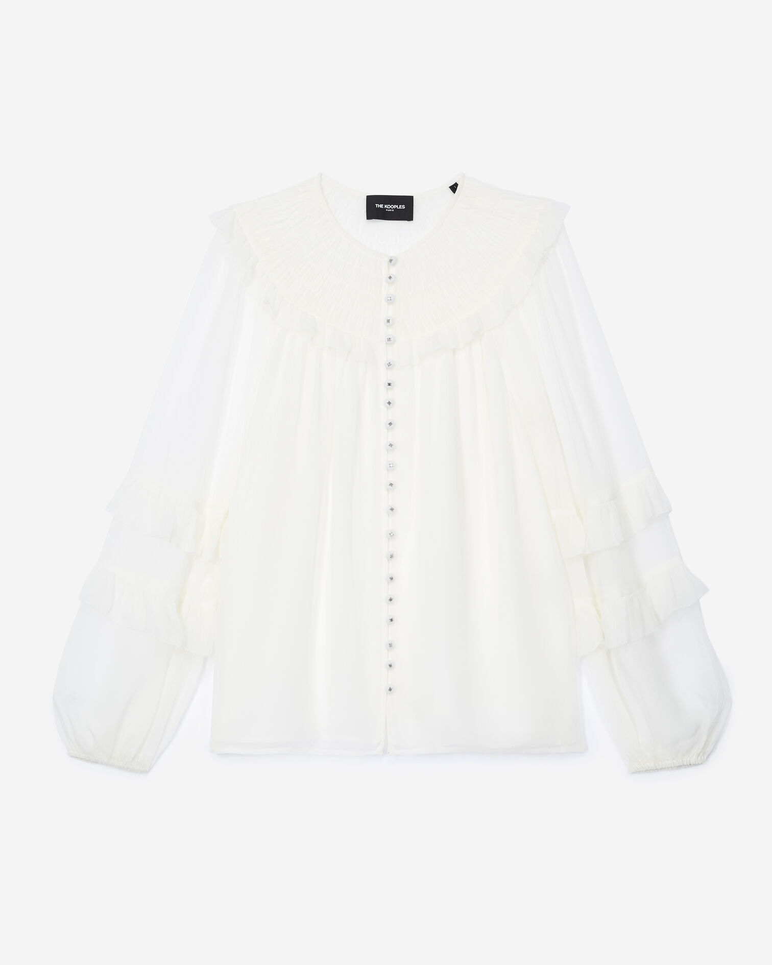 Flowing ecru shirt with smocked neck, ECRU, hi-res image number null