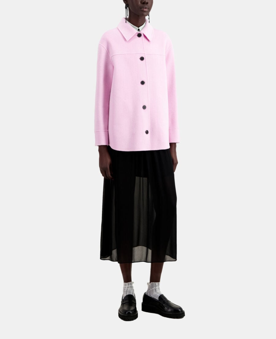 The Kooples FEMME PALE PINK veste type surchemise rose en laine