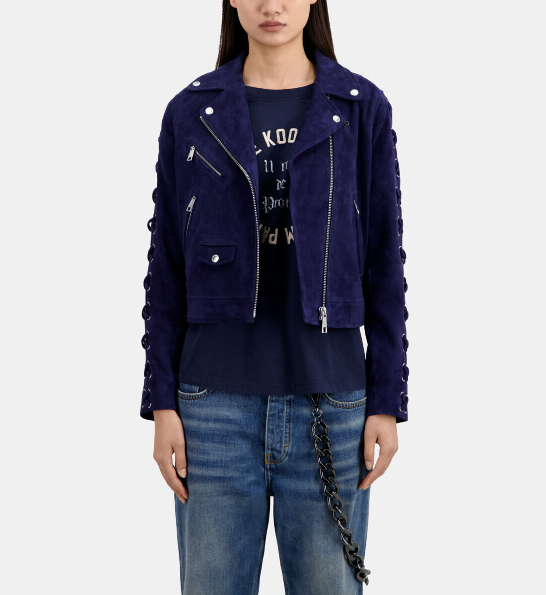 Navy suede on sale biker jacket womens