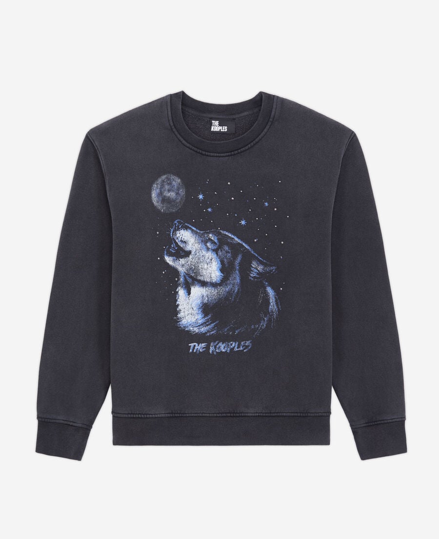 The Kooples F BLACK WASHED women's black sweatshirt with wolf serigraphy