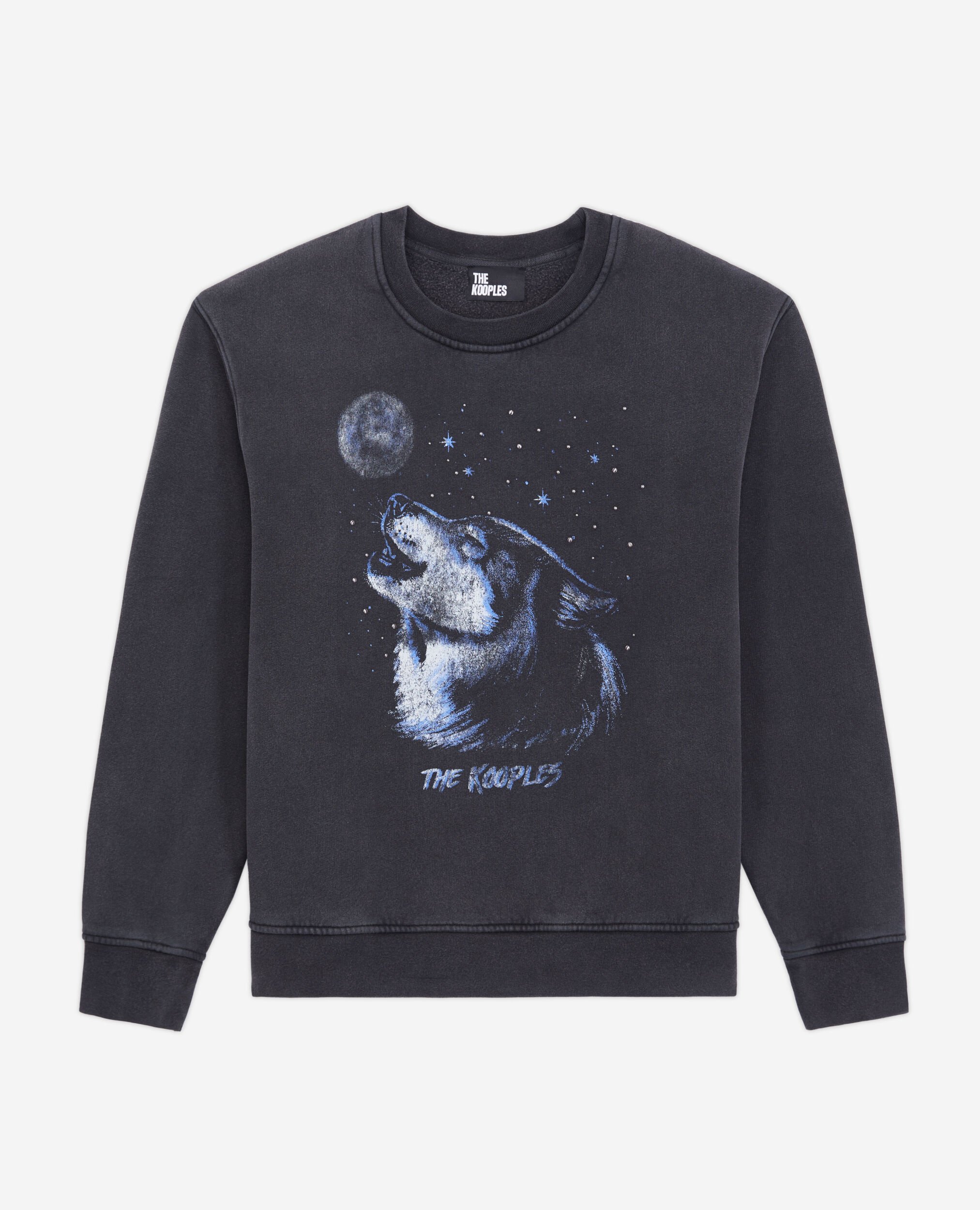 Women's Black sweatshirt with Wolf serigraphy, BLACK WASHED, hi-res image number null