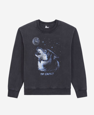 The Kooples F BLACK WASHED women's black sweatshirt with wolf serigraphy