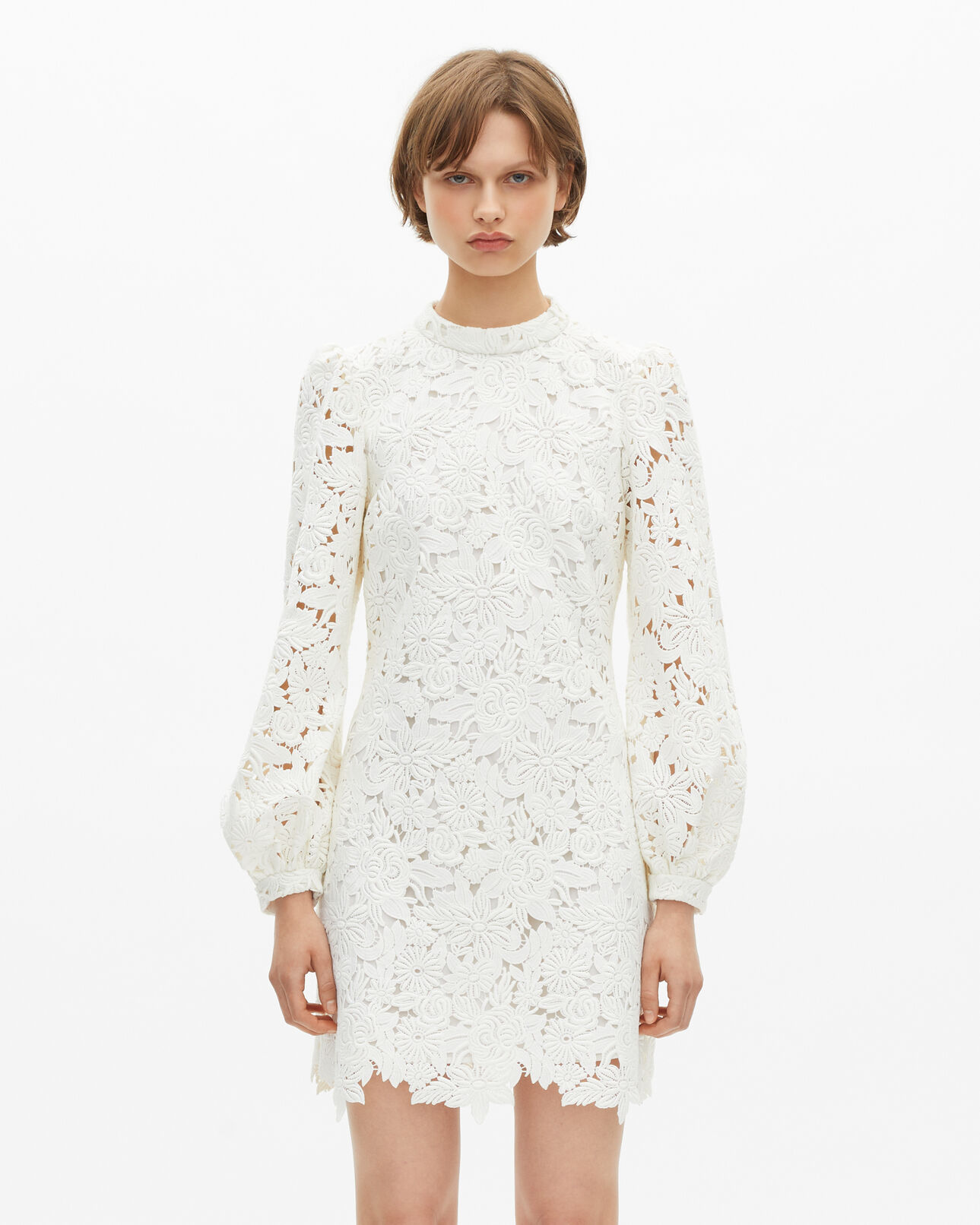 The Kooples DAMEN ECRU kurzes kleid aus ecrufarbener blumenspitze