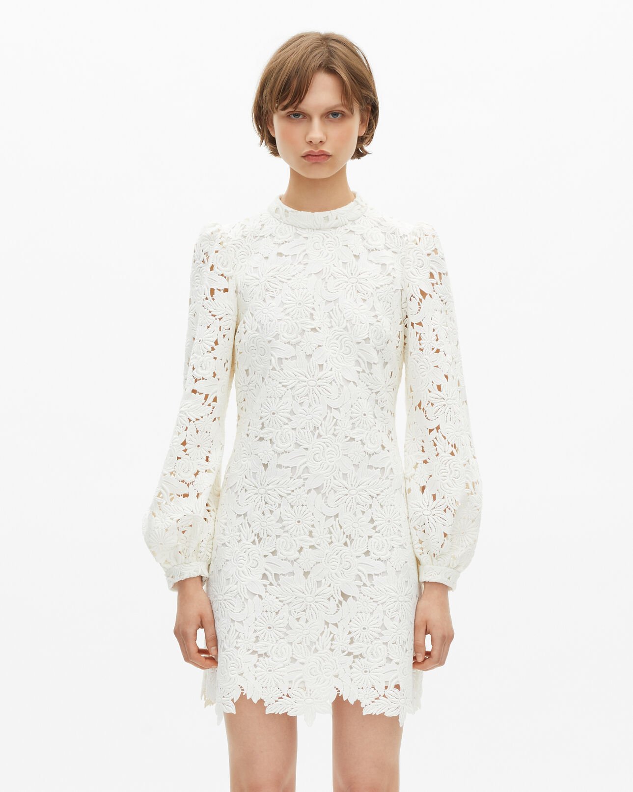 The Kooples DAMEN ECRU kurzes kleid aus ecrufarbener blumenspitze