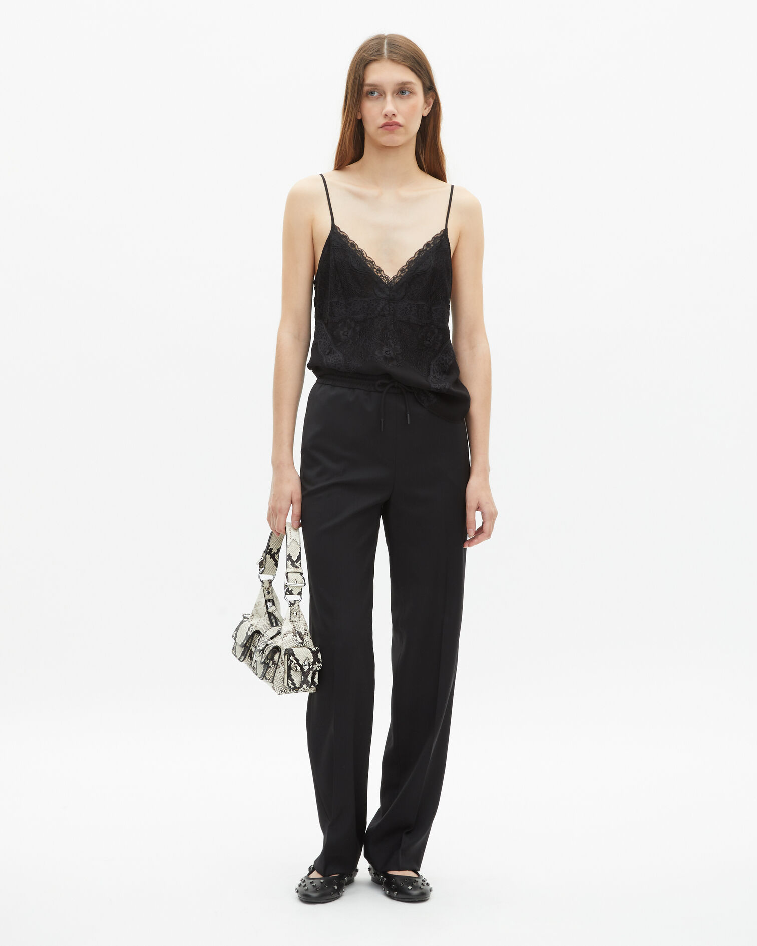 Straight-cut black wool pants, BLACK, hi-res image number null