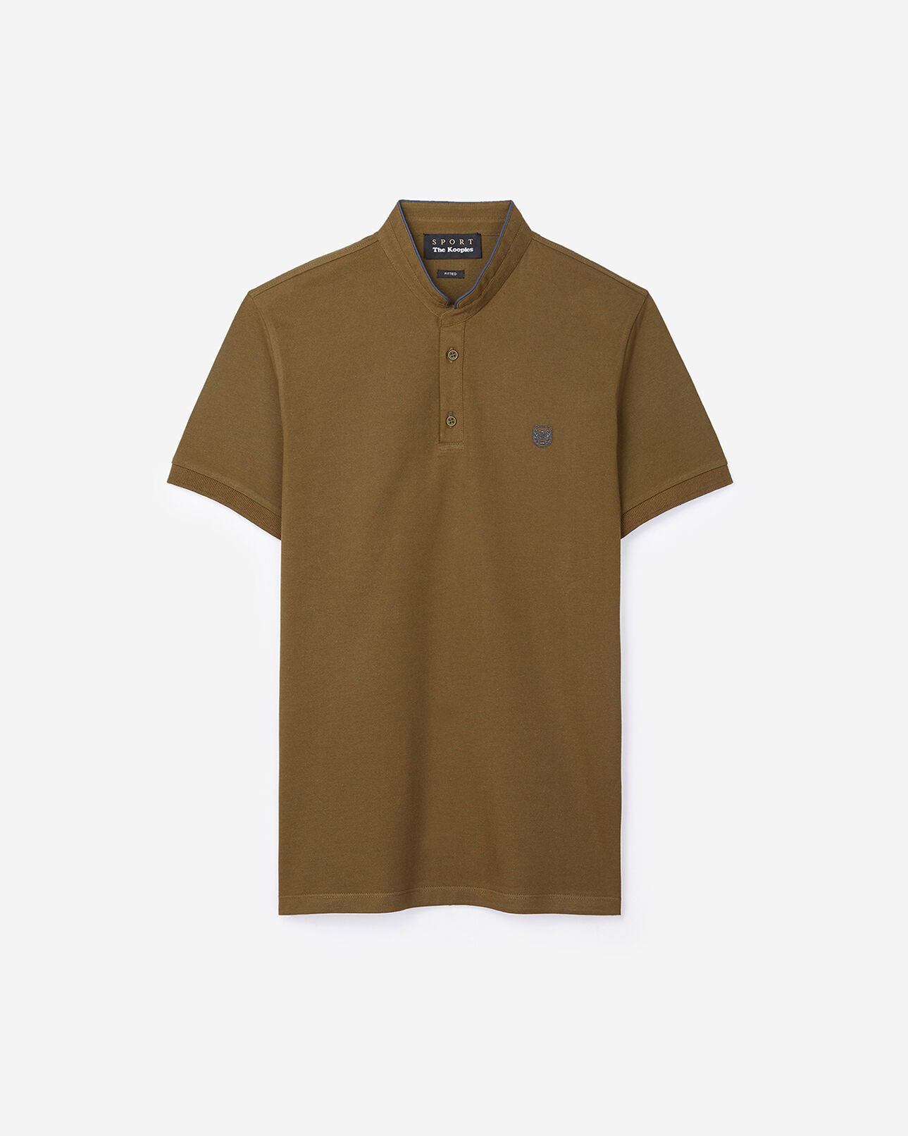 The Kooples MEN OLIVE / OCEAN DIAMOND olive green polo shirt with an officer collar and navy details
