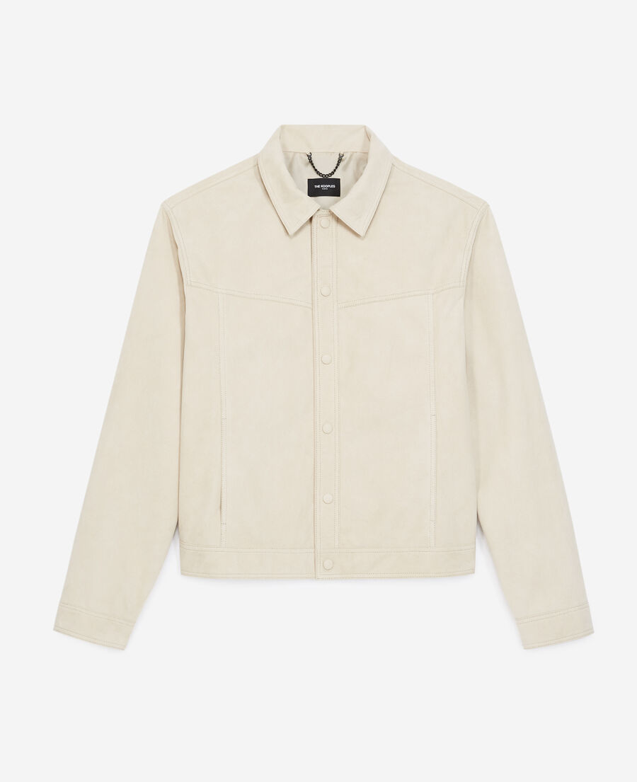 suede-like beige leather shirt w/buttons