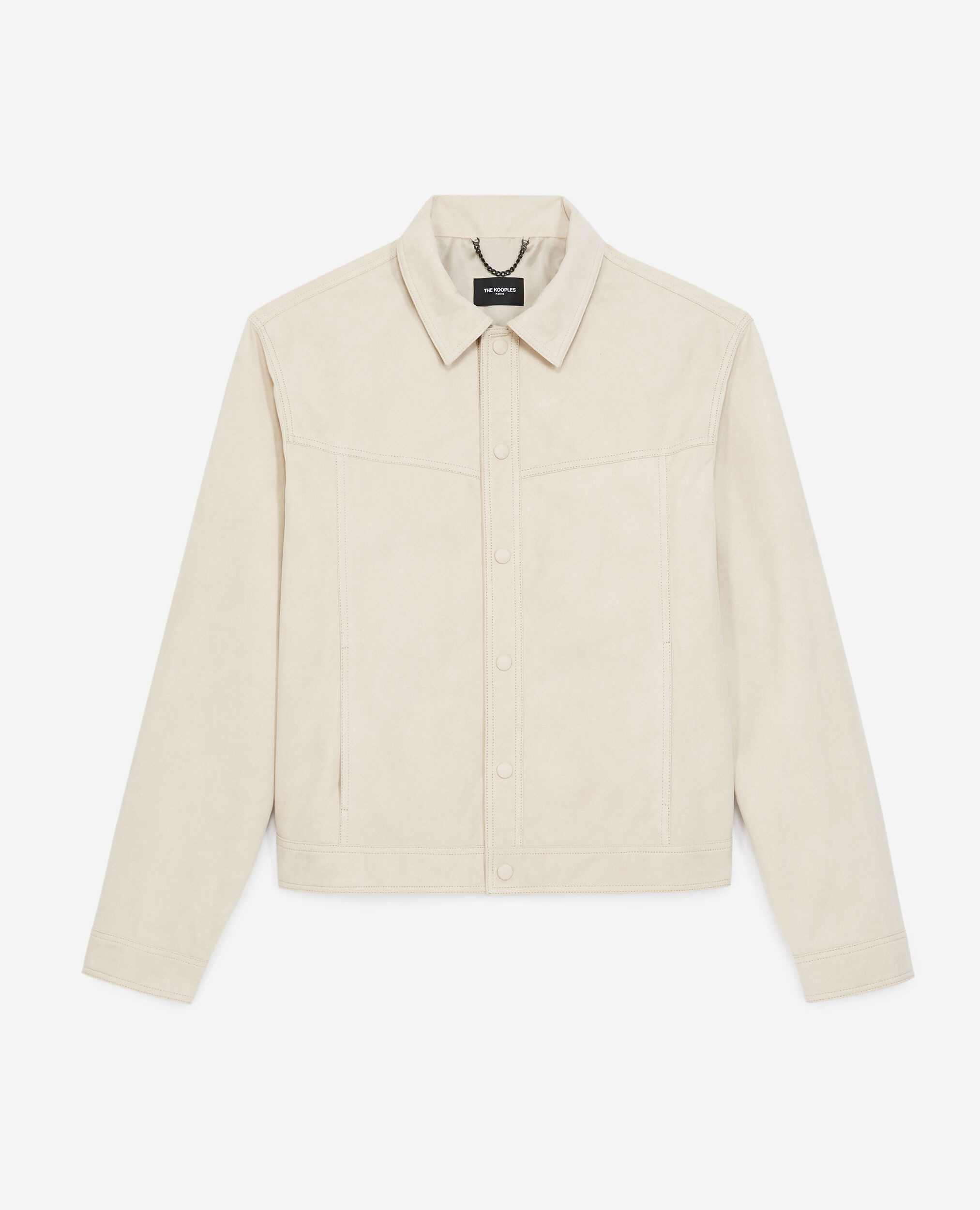 Suede-like beige leather shirt w/buttons, LIGHT BEIGE, hi-res image number null