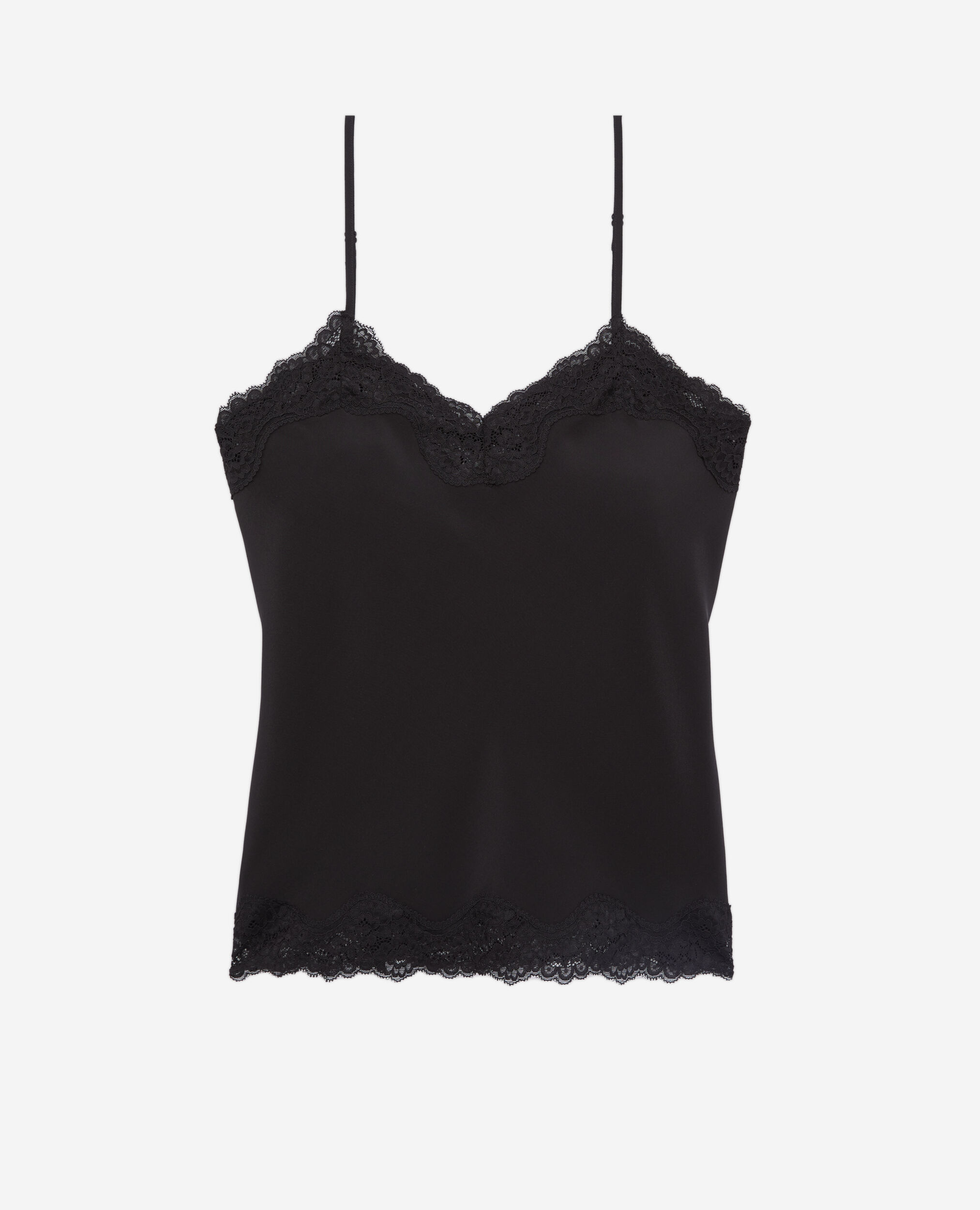 Black silk camisole with lace details, BLACK, hi-res image number null