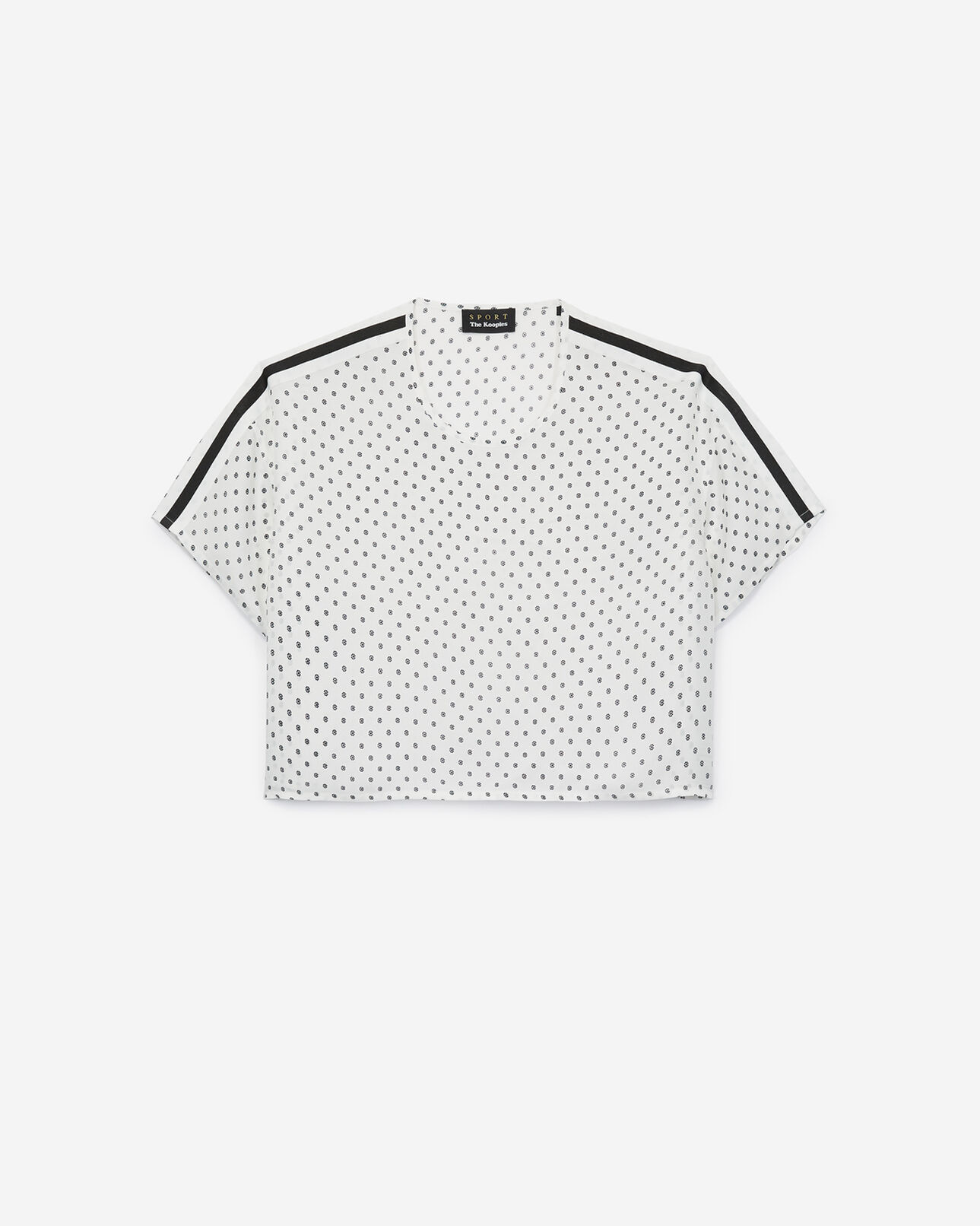 The Kooples FEMME ECRU top soie imprimée cropped détail contrasté