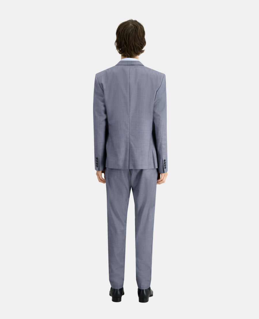 blue and grey checkered wool suit blazer