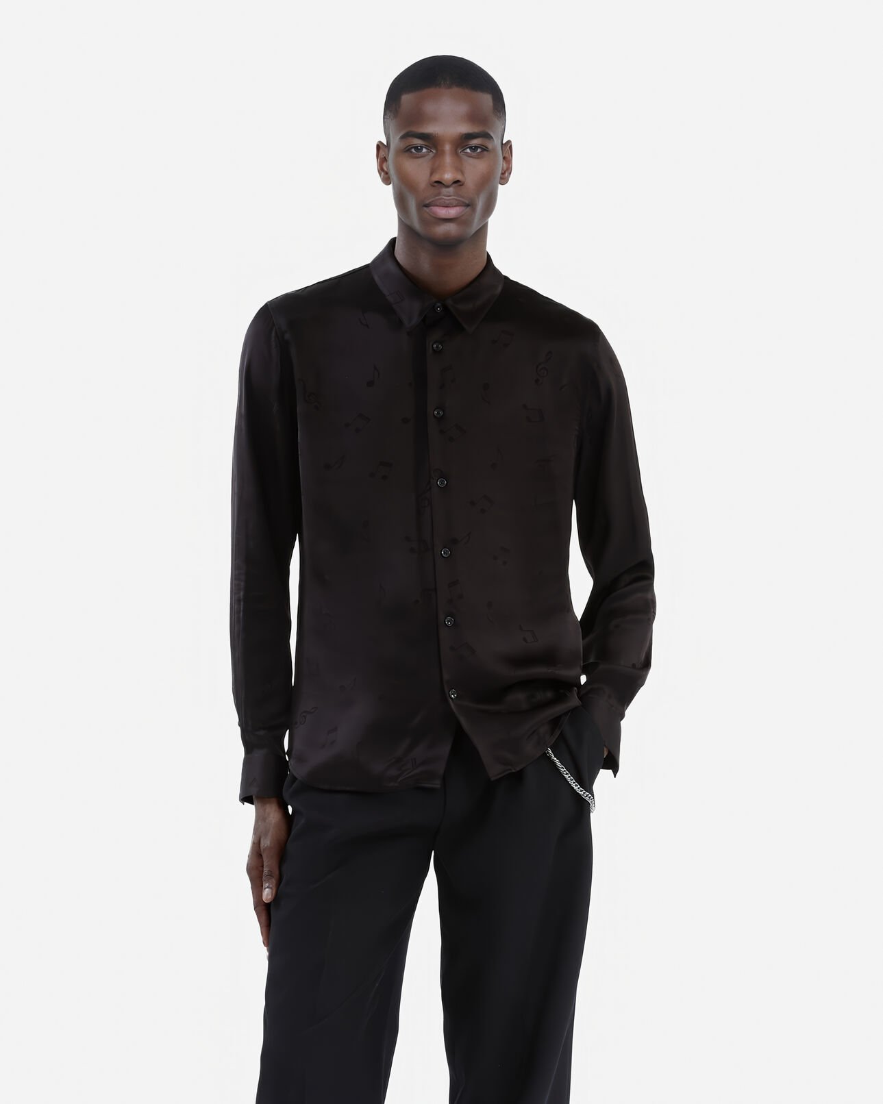 The Kooples HERREN BLACK schwarzes jacquardhemd mit musik-print