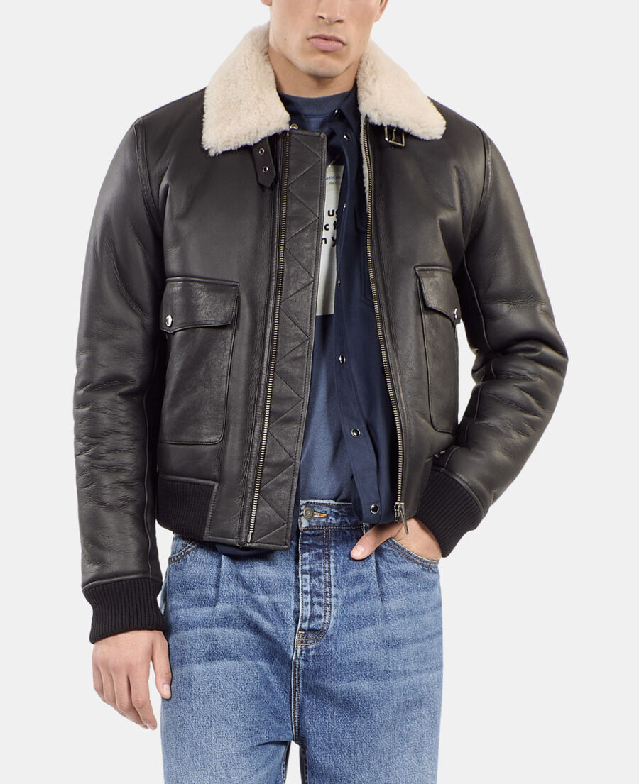 The Kooples MEN BLACK short black shearling jacket