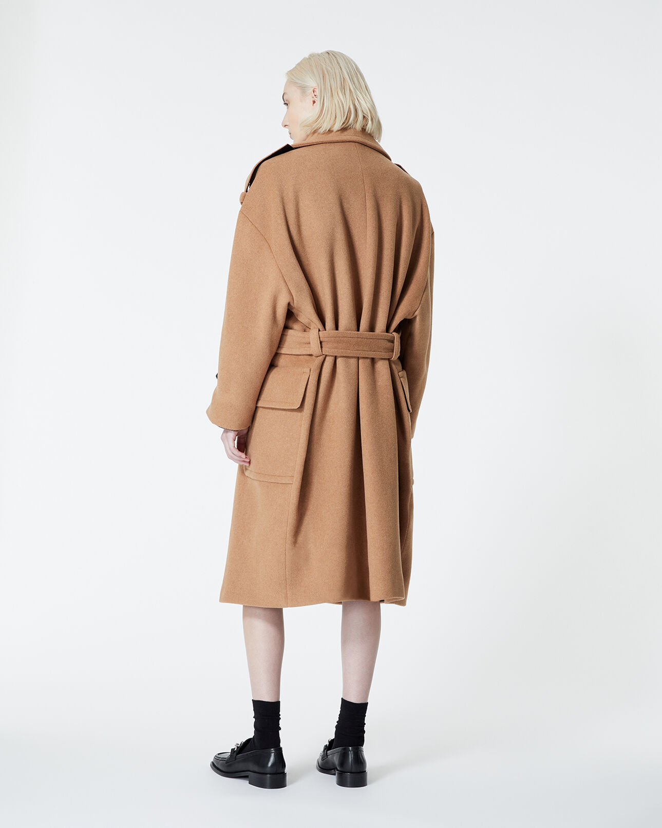 The Kooples FEMME CAMEL manteau laine camel ample ceinturé