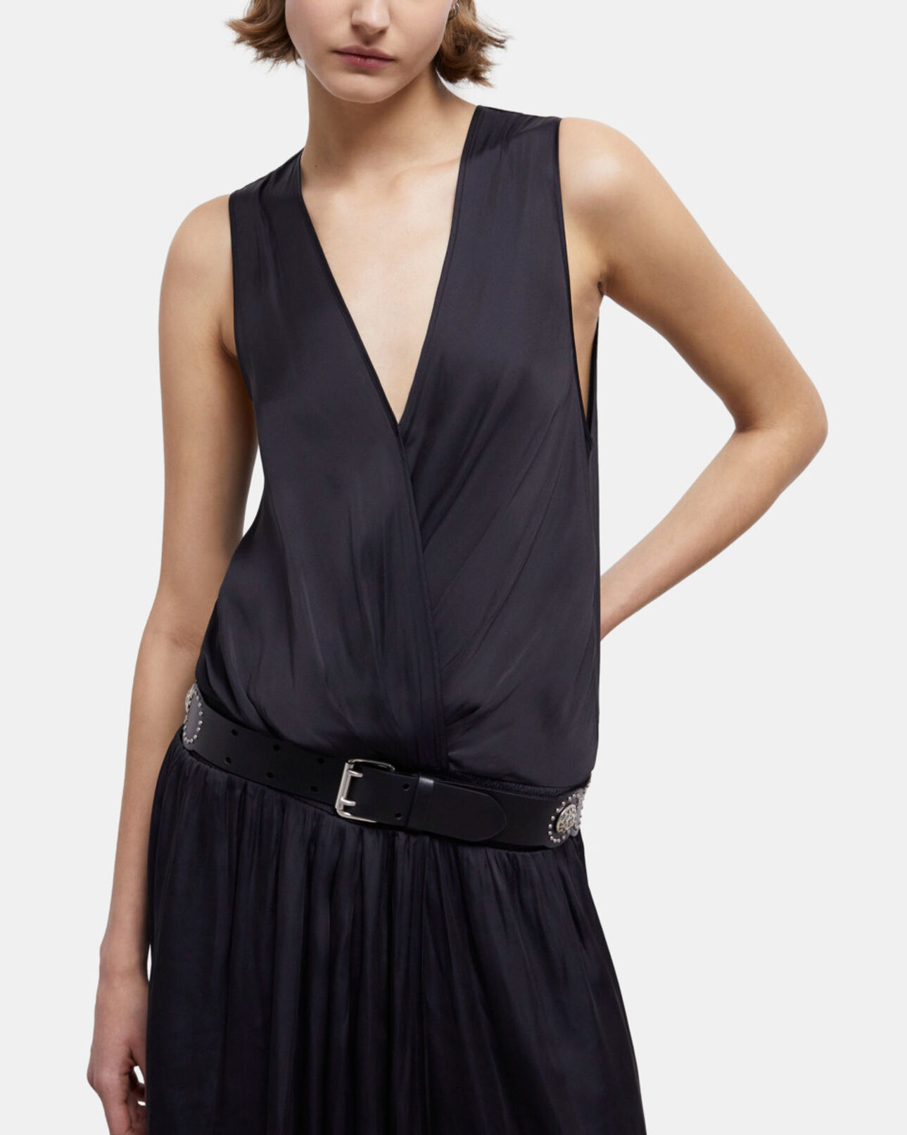 The Kooples DAMEN BLACK langes, schwarzes kleid aus satin