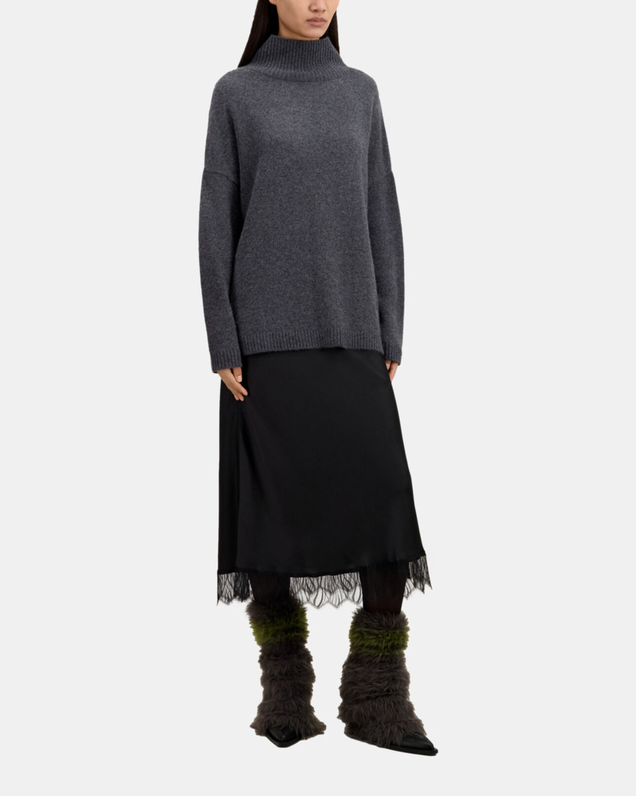The Kooples WOMEN ANTHRACITE MELANGE grey cashmere-blend sweater