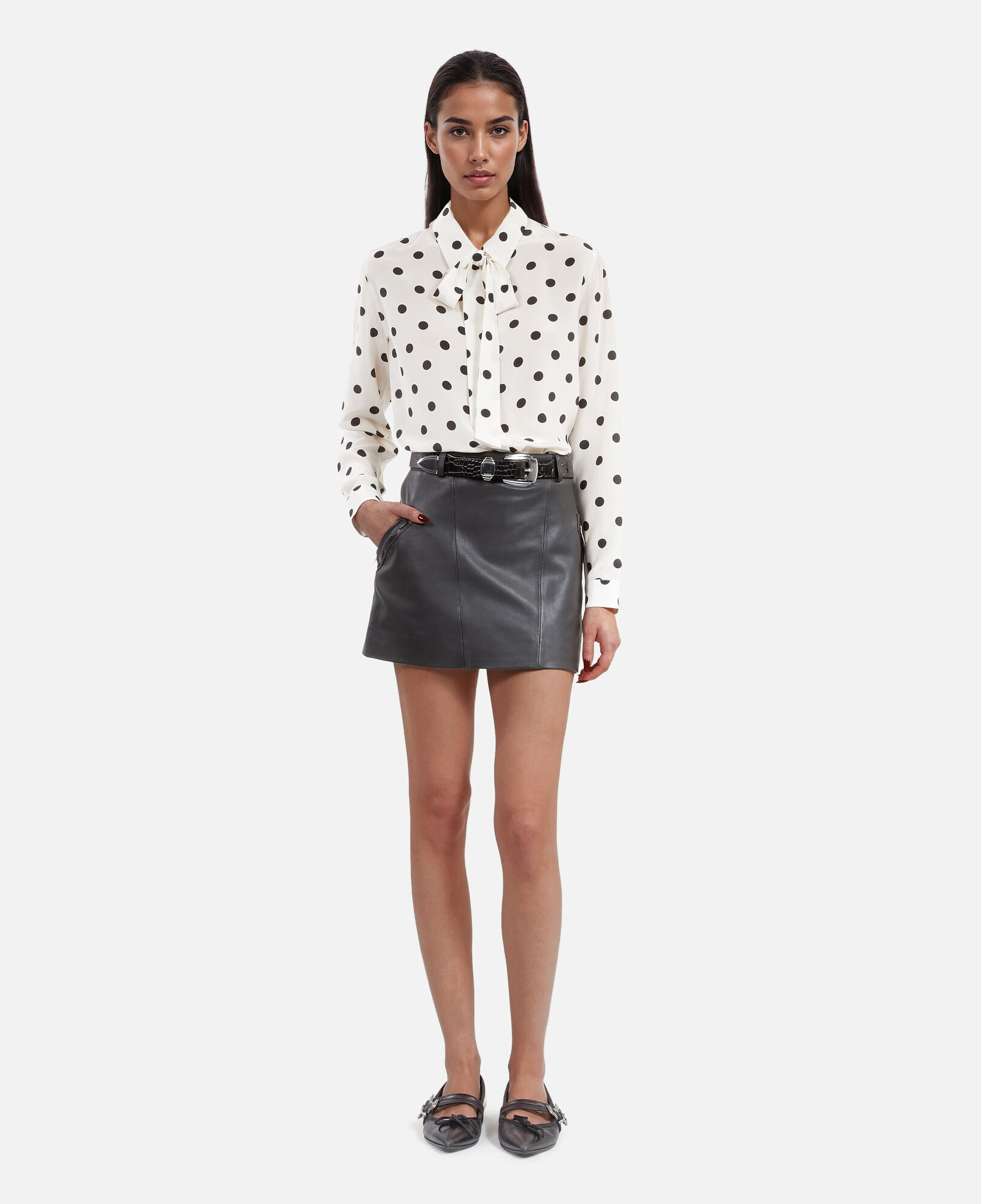 The Kooples MUJER BLACK STONE falda corta de piel negra