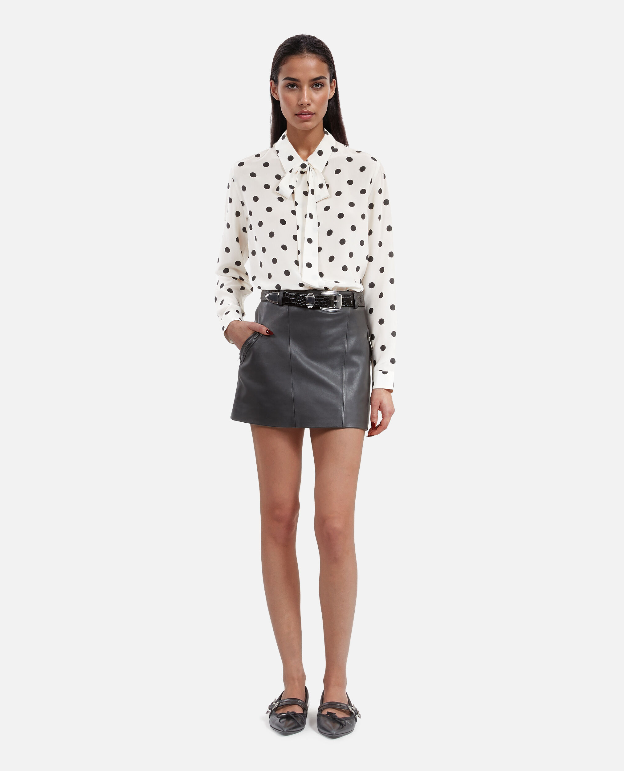 Jupe courte en cuir noir, BLACK STONE, hi-res image number null