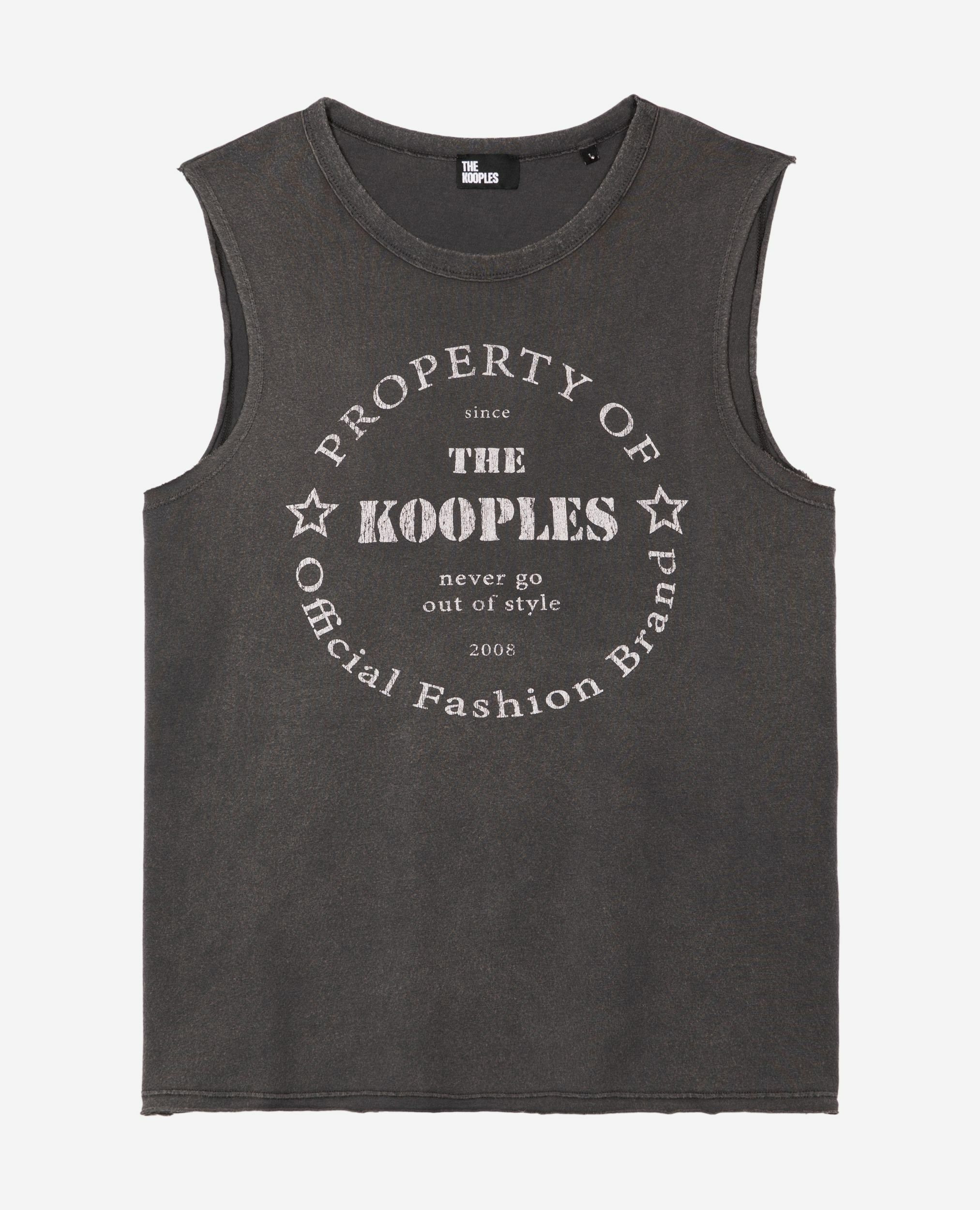 Tank top with faded black screen print, BLACK WASHED, hi-res image number null