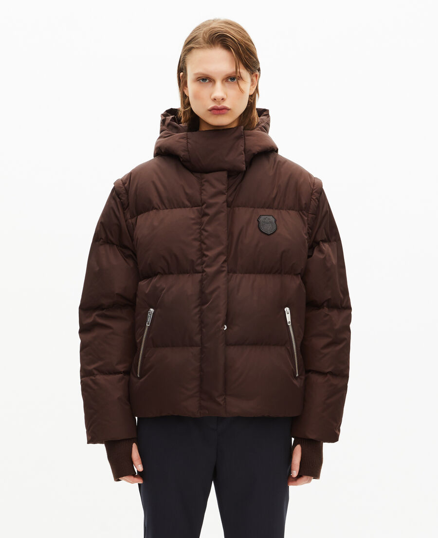 The Kooples WOMEN CHOCOLATE brown down jacket with removable sleeves