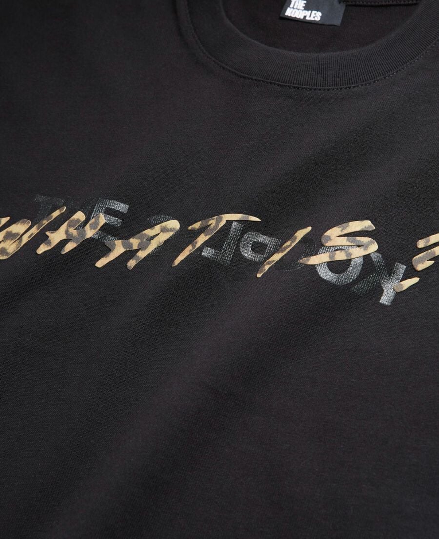 The Kooples DAMEN BLACK was ist ein schwarzes und leoparden-t-shirt