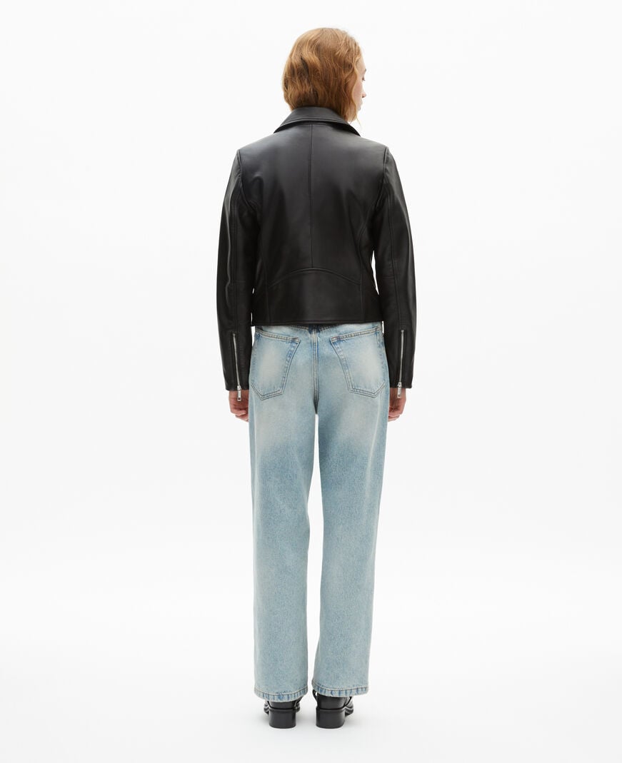 The Kooples DAMEN BLACK schwarzer blouson im bikerstil aus leder