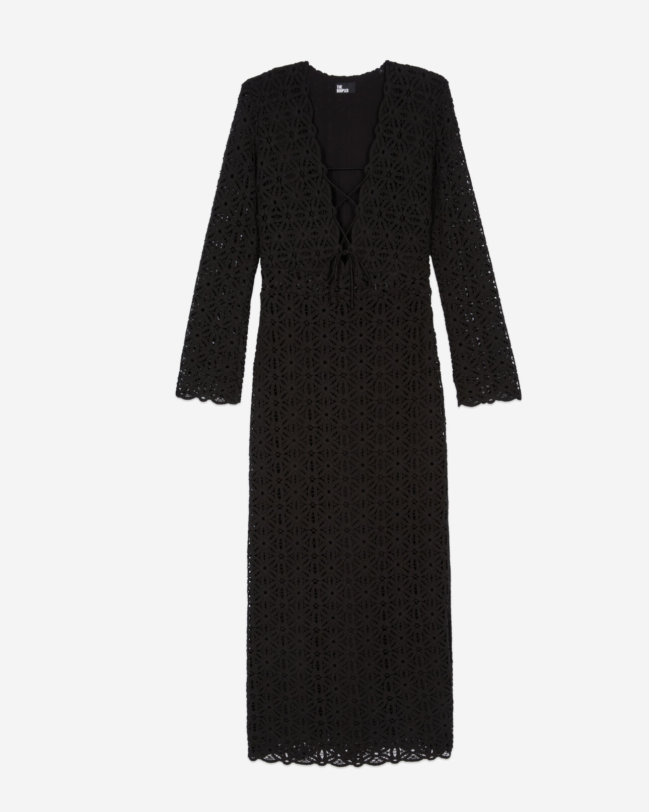 The Kooples MUJER BLACK vestido largo negro guipur