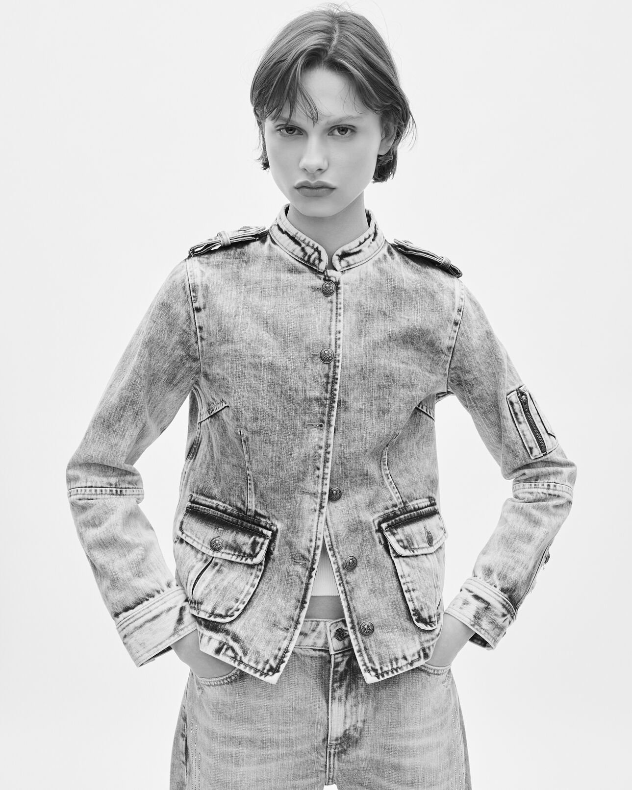 The Kooples F BABY BLUE officer-style jacket in denim