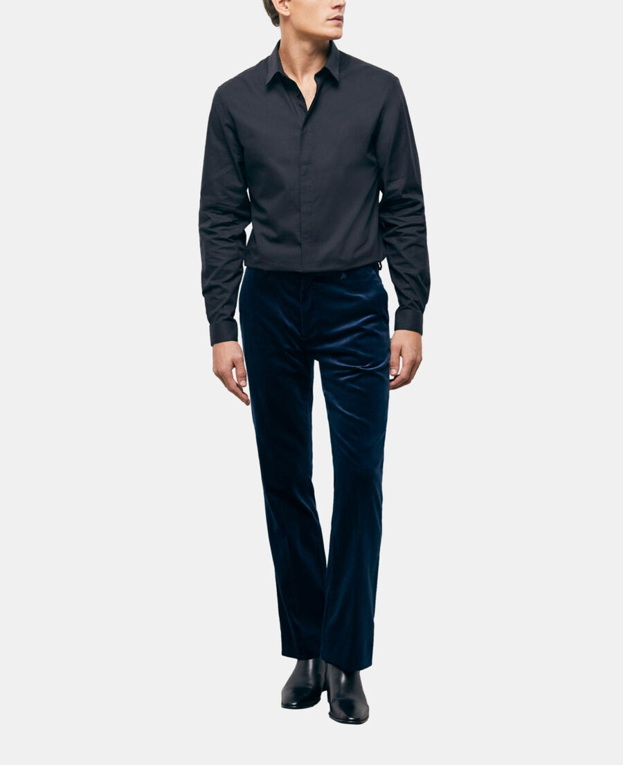 pantalon de costume en velours bleu