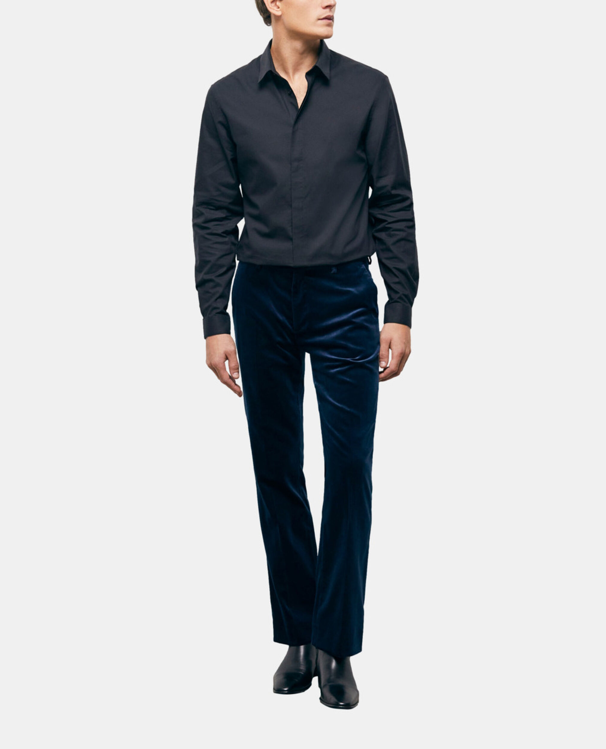 Pantalon de costume en velours bleu, NAVY, hi-res image number null