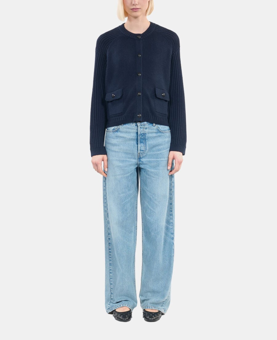 The Kooples DAMEN DARK BLUE marineblaue strickjacke aus wolle