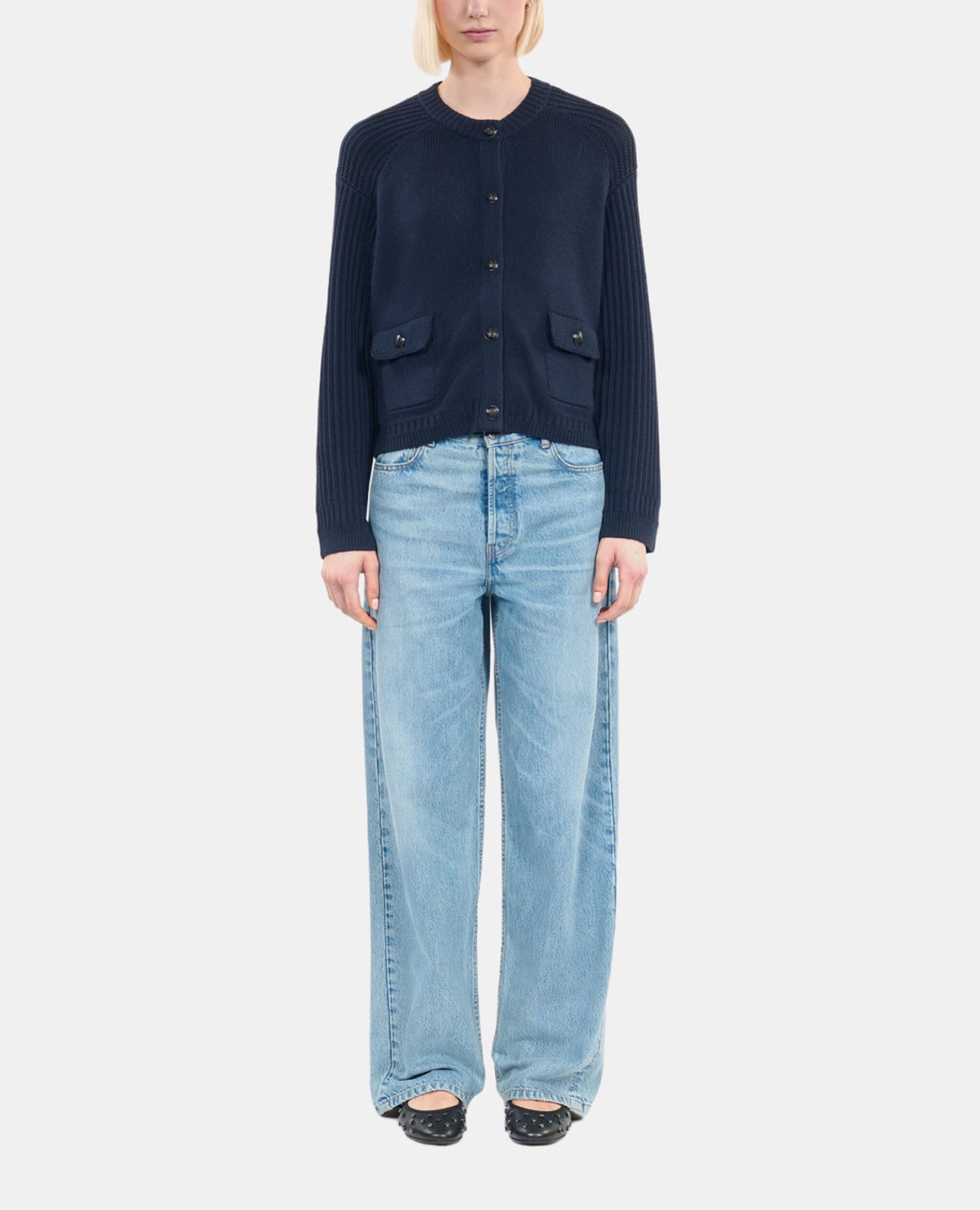 Marineblaue Strickjacke aus Wolle, DARK BLUE, hi-res image number null