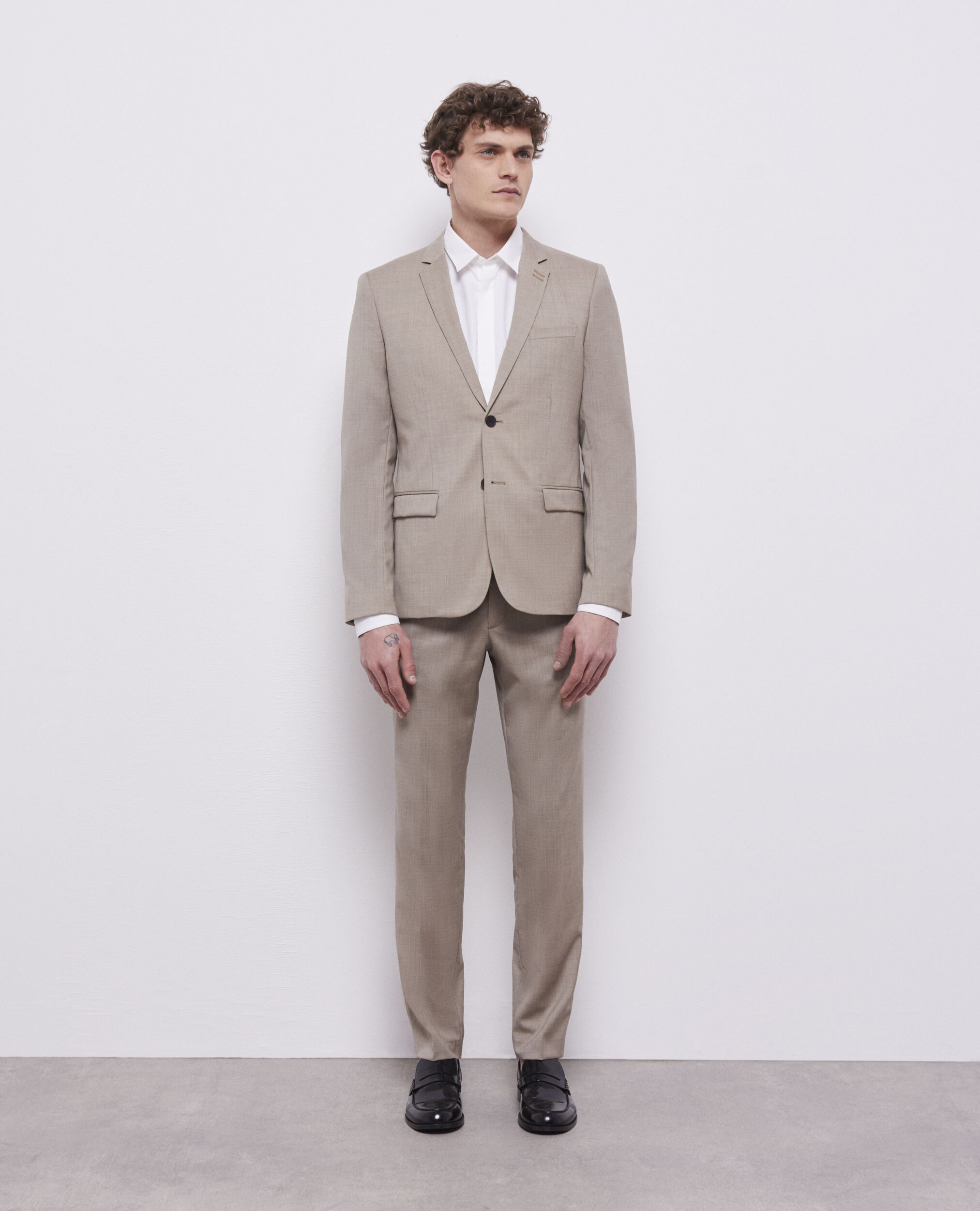 Beige wool suit jacket, BEIGE MELANGE, hi-res image number null