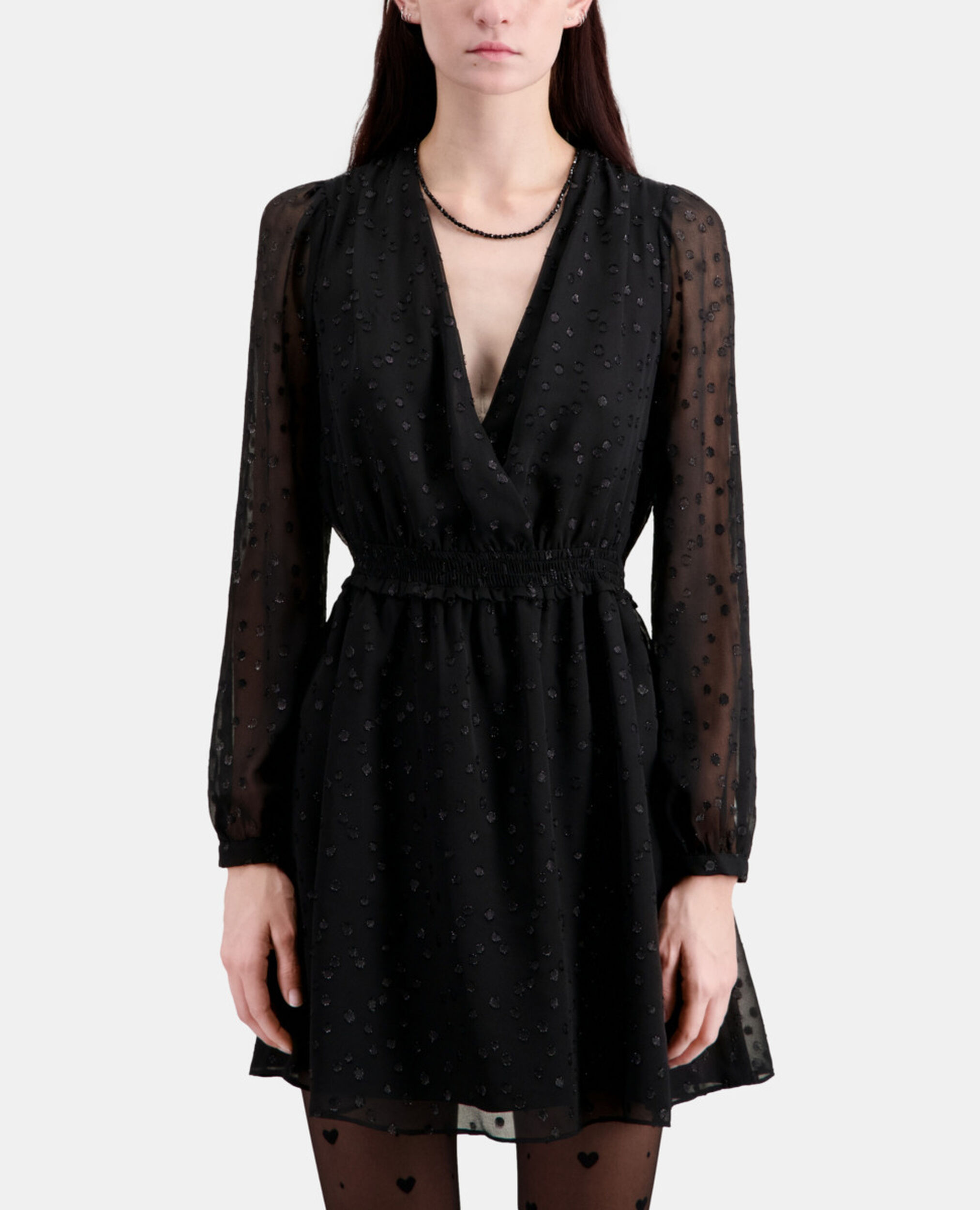 Short black dress with silver polka dots, BLACK, hi-res image number null