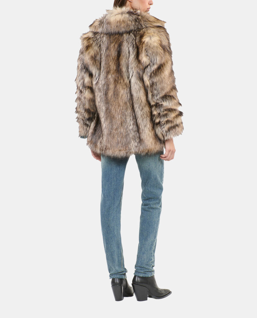 The Kooples DAMEN DARK BEIGE beiger mantel in pelzoptik