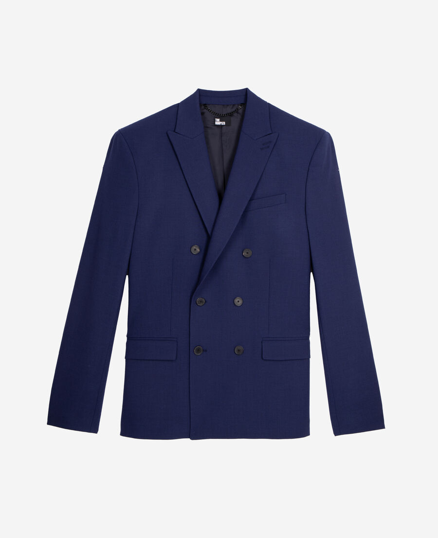 bright blue wool double-breasted suit jacket
