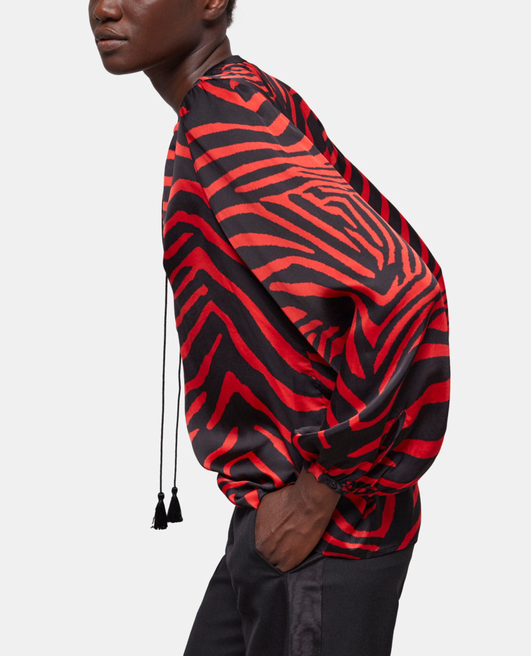 Blouse imprimée zébré rouge, BLACK - RED, hi-res image number null
