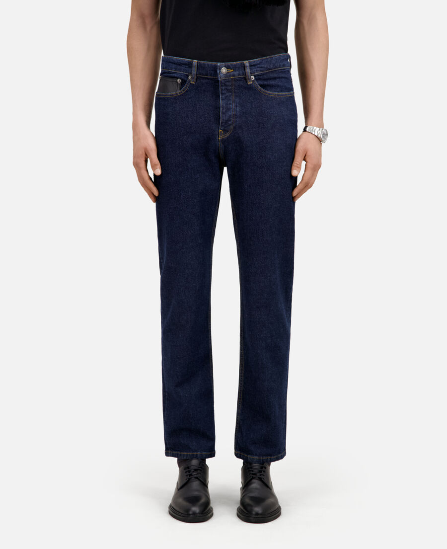 jean bleu slim avec poche en cuir