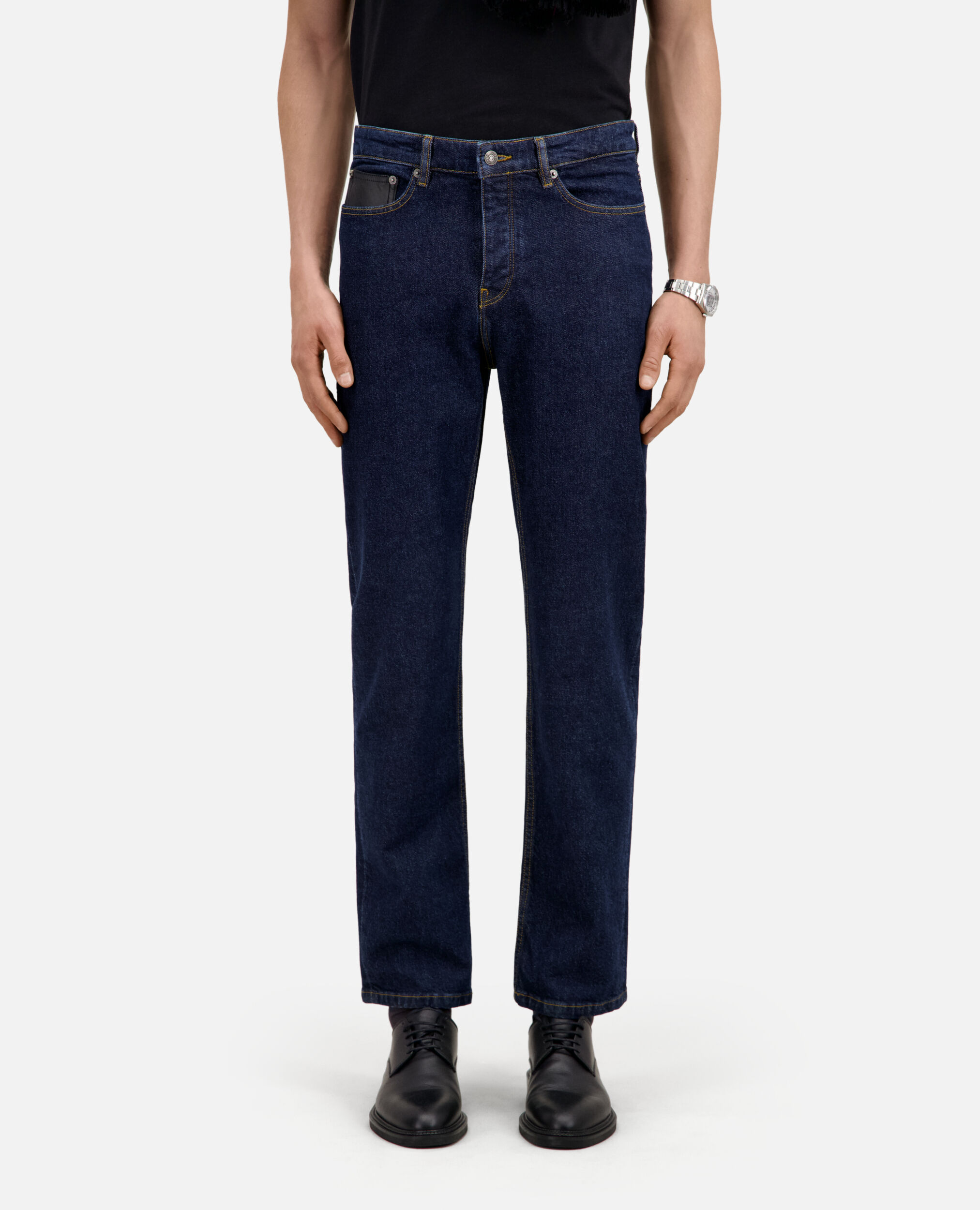 Jean bleu slim avec poche en cuir, BLUE BRUT, hi-res image number null