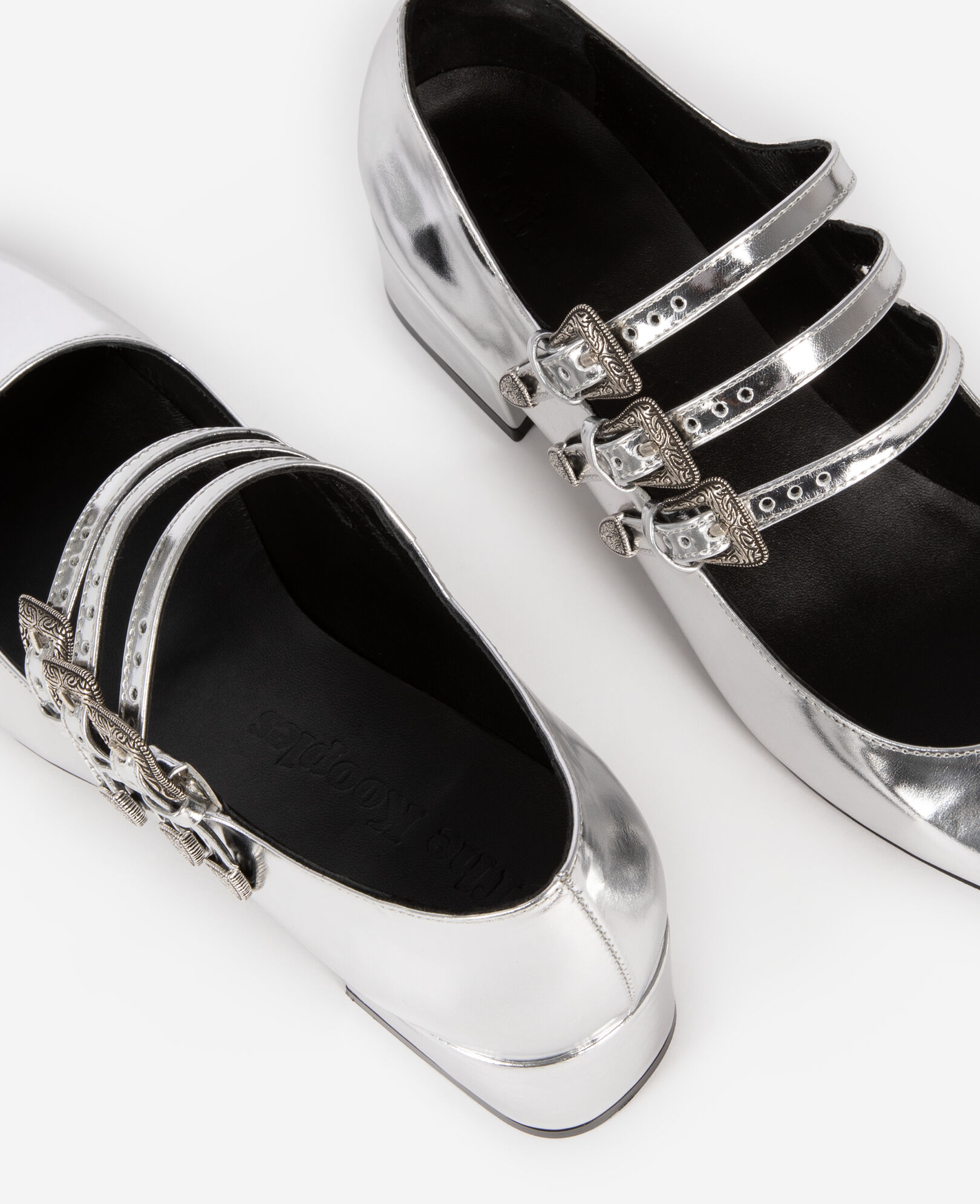 The Kooples WOMEN SILVER silver leather heeled t-bar shoes